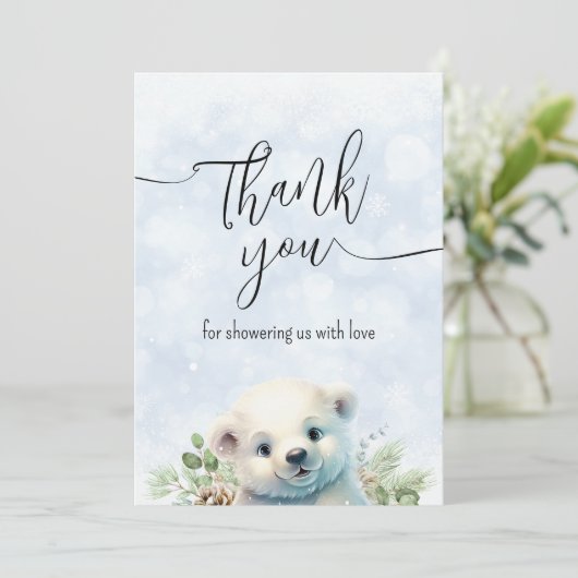 Schattige Polar Beer Blauw Wintersneeuw Dank u kaa Bedankkaart (Staand voorkant)