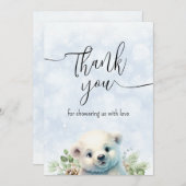 Schattige Polar Beer Blauw Wintersneeuw Dank u kaa Bedankkaart (Voorkant / Achterkant)