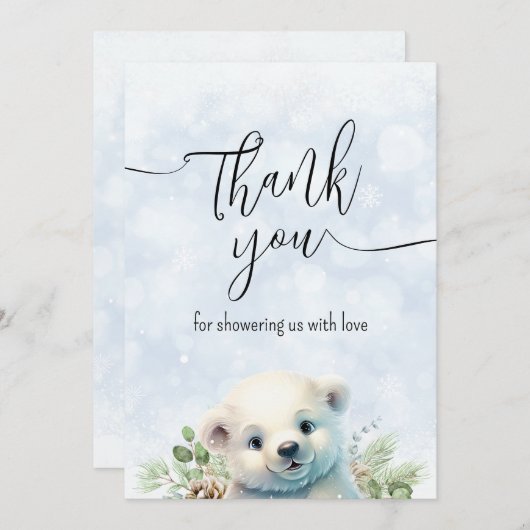 Schattige Polar Beer Blauw Wintersneeuw Dank u kaa Bedankkaart (Voorkant / Achterkant)