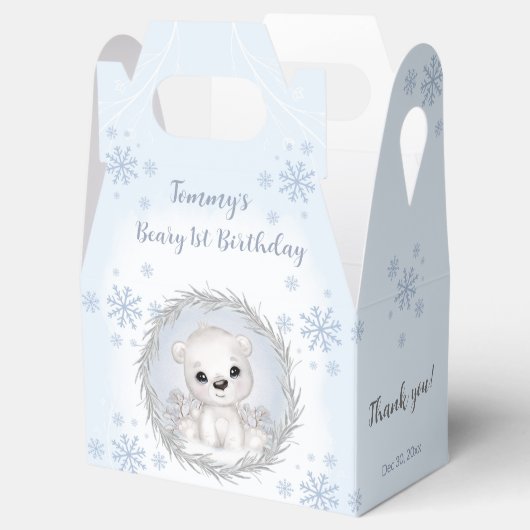 Schattige Polar Beer Boy Winter Blauw 1e Verjaarda Bedankdoosjes (Geopend)