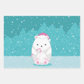 Schattige Polar Beer Cartoon Beary Christmas Blauw Inpakpapier Vel (Voorkant)