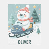 Schattige Polar Beer Driving Snowmobile gepersonal Fleece Deken (Voorkant)