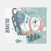 Schattige Polar Beer Driving Snowmobile gepersonal Fleece Deken (Voorkant (Horizontaal))