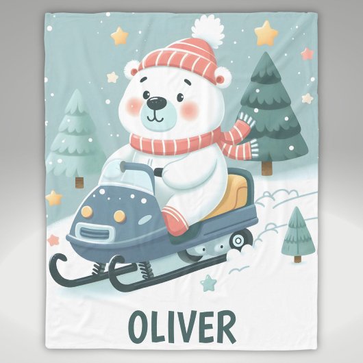 Schattige Polar Beer Driving Snowmobile gepersonal Fleece Deken