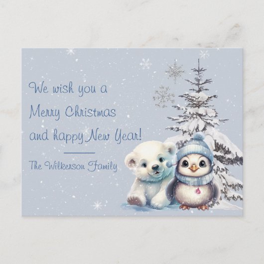 Schattige Polar Beer en Pinguïn Noordpool Kerstmis Briefkaart (Voorkant)