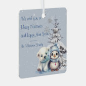 Schattige Polar Beer en Pinguïn Noordpool Kerstmis Metalen Ornament (Voorkant Rechts)