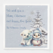 Schattige Polar Beer en Pinguïn Noordpool Kerstmis Servet (Voorkant)
