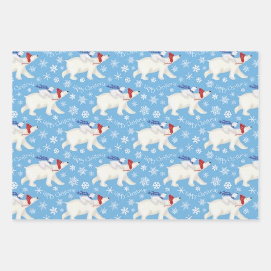 Schattige polar beer en welp kerst wrapping papier inpakpapier vel (Voorkant)