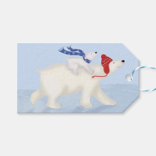 Schattige polar beer en welp kerstcadeau label cadeaulabel (Voorkant (Horizontaal))