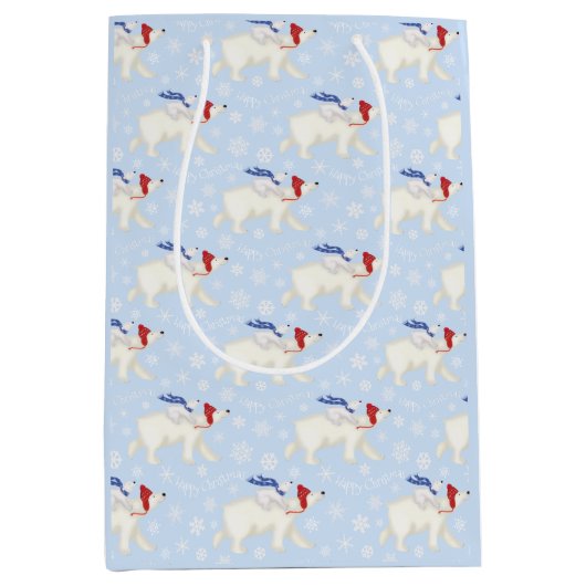 Schattige polar beer en welp kerstcadeauzak medium cadeauzakje (Voorkant)