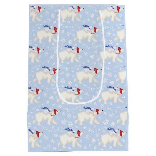 Schattige polar beer en welp kerstcadeauzak medium cadeauzakje (Achterkant)