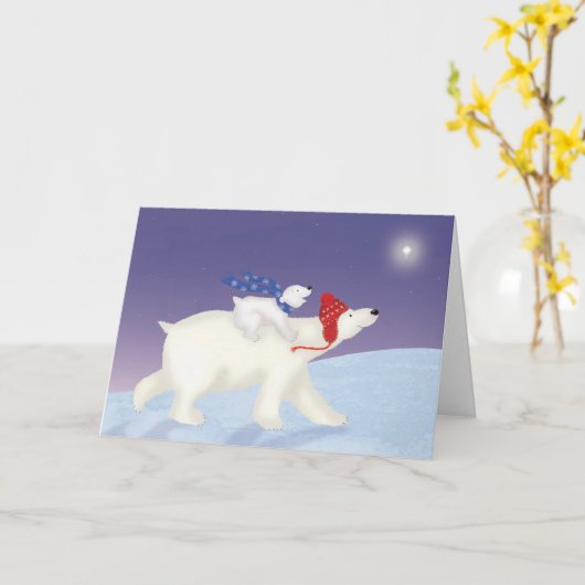 Schattige polar beer en welp kerstkaart kaart (Gele Bloem)