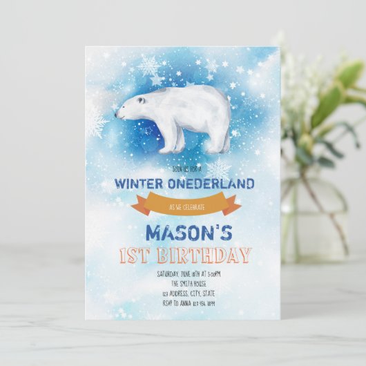 Schattige Polar beer feestuitnodiging Kaart (Staand voorkant)