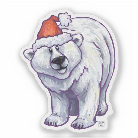 Schattige Polar Beer in een Santa Hat Sticker (Voorkant)