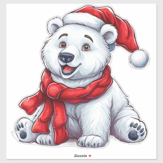 Schattige Polar Beer in Santa Hat en Scarf Sticker (Vel)