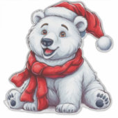 Schattige Polar Beer in Santa Hat en Scarf Sticker (Voorkant)
