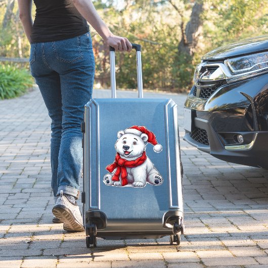 Schattige Polar Beer in Santa Hat en Scarf Sticker (Koffer Insitu)