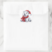 Schattige Polar Beer in Santa Hat en Scarf Vierkante Sticker (Tas)