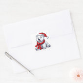 Schattige Polar Beer in Santa Hat en Scarf Vierkante Sticker (Envelop)