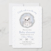 Schattige Polar Beer Jongen Wit Baby shower Uitnod Kaart (Voorkant)
