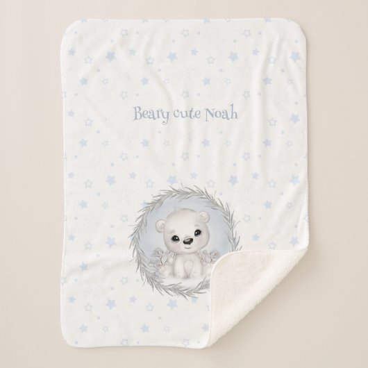 Schattige Polar Beer Jongensnaam Winter Warm Wit B Sherpa Deken (Voorkant)