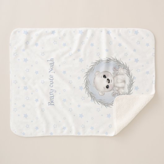 Schattige Polar Beer Jongensnaam Winter Warm Wit B Sherpa Deken (Voorkant (horizontaal))