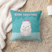 Schattige Polar Beer Kerst Cartoon Kinder Naam Bla Kussen (Deken)