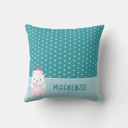 Schattige Polar Beer Kerst Cartoon Kinder Naam Bla Kussen (Achterkant)