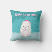 Schattige Polar Beer Kerst Cartoon Kinder Naam Bla Kussen (Voorkant)