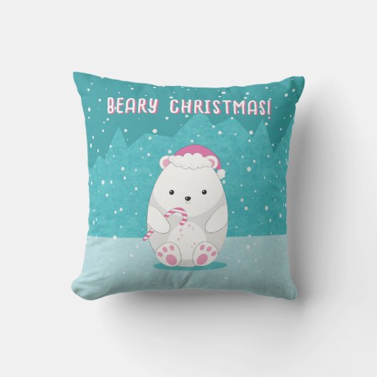 Schattige Polar Beer Kerst Cartoon Kinder Naam Bla Kussen (Voorkant)