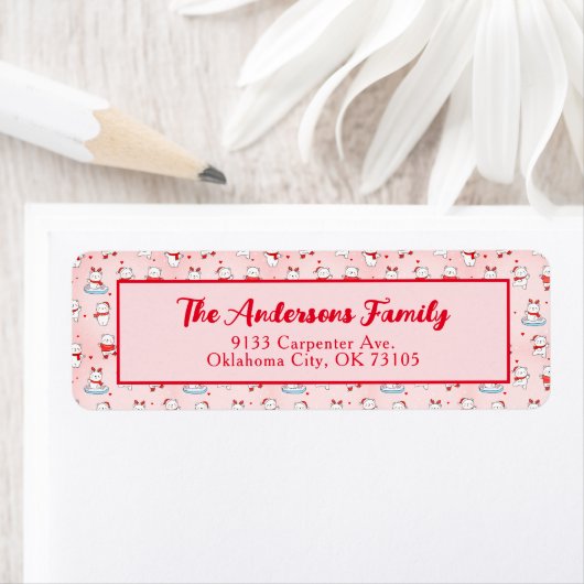 Schattige Polar Beer Kerst Naadloos Patroon Roze Etiket (Insitu)