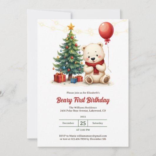 Schattige Polar Beer Kerstbeary 1e Verjaardag Kaart (Voorkant)