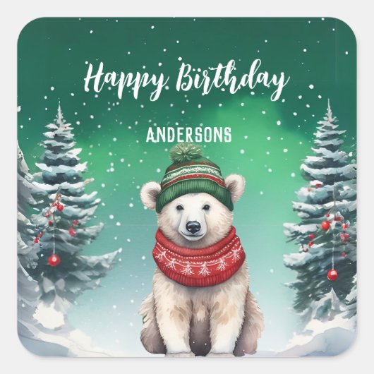 Schattige Polar Beer Kerstboom verjaardagsfeestje  Vierkante Sticker (Voorkant)