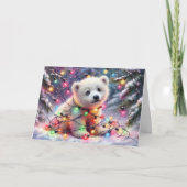 Schattige Polar Beer kerstverlichting KJV Schrift Feestdagen Kaart (Voorkant)