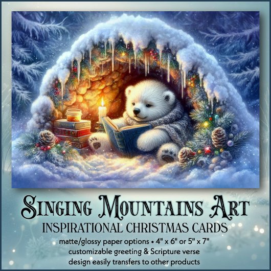 Schattige Polar Beer lezen KJV Bijbelvers Kerst Feestdagen Kaart