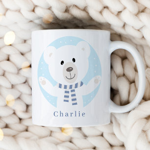 Schattige Polar Beer met Blue Scarf Christmas Koffiemok