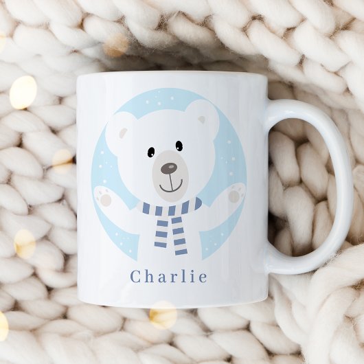 Schattige Polar Beer met Blue Scarf Christmas Koffiemok