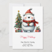 Schattige Polar Beer met kerstboom Happy Feestdagenkaart (Voorkant)