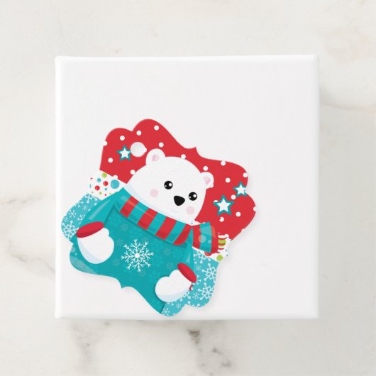 Schattige polar beer met kerstsneeuw trui bedankjes labels (In situ)