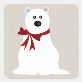 Schattige Polar Beer met Red Bow Rustic Holiday Vierkante Sticker