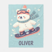 Schattige Polar Beer op een Snowboard gepersonalis Fleece Deken (Voorkant)