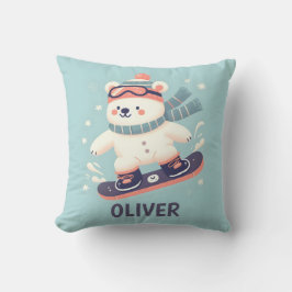 Schattige Polar Beer op een Snowboard gepersonalis Kussen