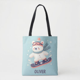 Schattige Polar Beer op een Snowboard gepersonalis Tote Bag