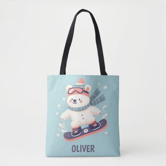 Schattige Polar Beer op een Snowboard gepersonalis Tote Bag (Voorkant)