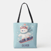 Schattige Polar Beer op een Snowboard gepersonalis Tote Bag (Achterkant)