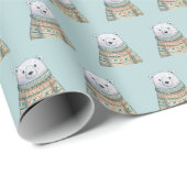 Schattige Polar Beer op poederblauw kerstpatroon Cadeaupapier (Rol Hoek)