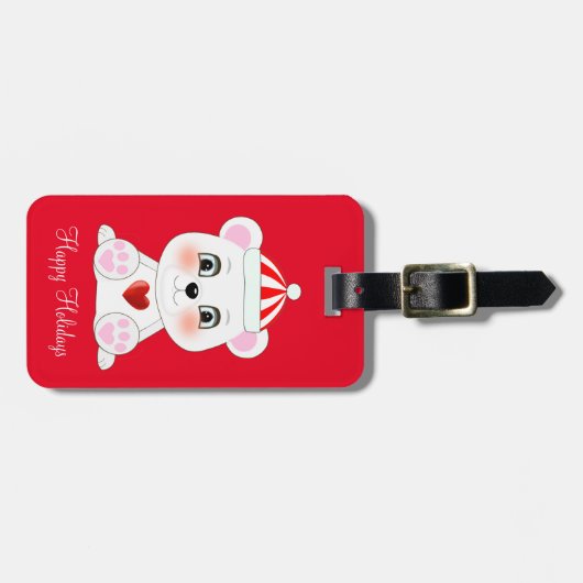 Schattige Polar Beer op rood Bagagelabel (Voorkant horizontaal)