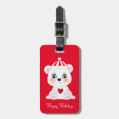 Schattige Polar Beer op rood Bagagelabel (Voorkant verticaal)