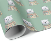 Schattige Polar Beer op Sage Green Christmas Patte Cadeaupapier (Rol Hoek)