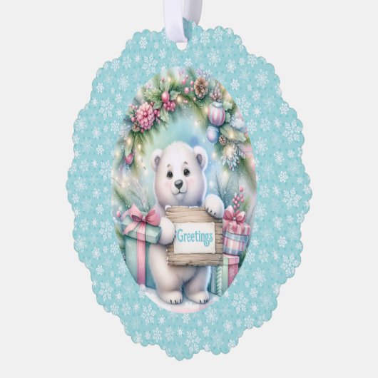 Schattige Polar Beer Personaliseren Tekst Kerst La Ornament Kaart (Links)